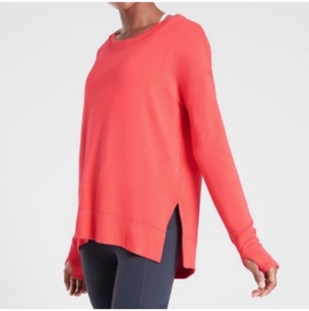 Athleta Women's Raglan Sleeve Coaster Luxe Recover Sweatshirt coral tall M NEW